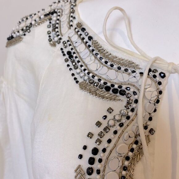 Roberto Cavalli Boho Peasant Blouse with Beading and Tie Front Size 40… - Picture 3 of 9